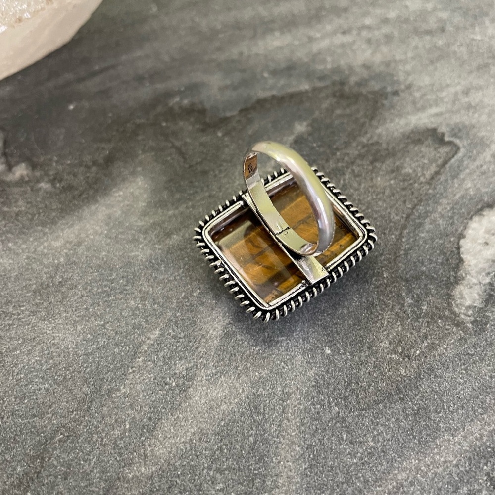 Silver and Brown Stone Ring - Picture 6 of 7